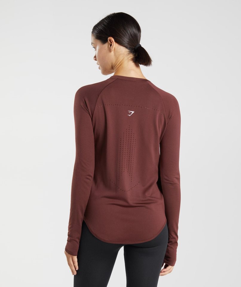 Women's Gymshark Sweat Seamless Long Sleeve Top T-Shirts Burgundy | NZ 0ZBDAO